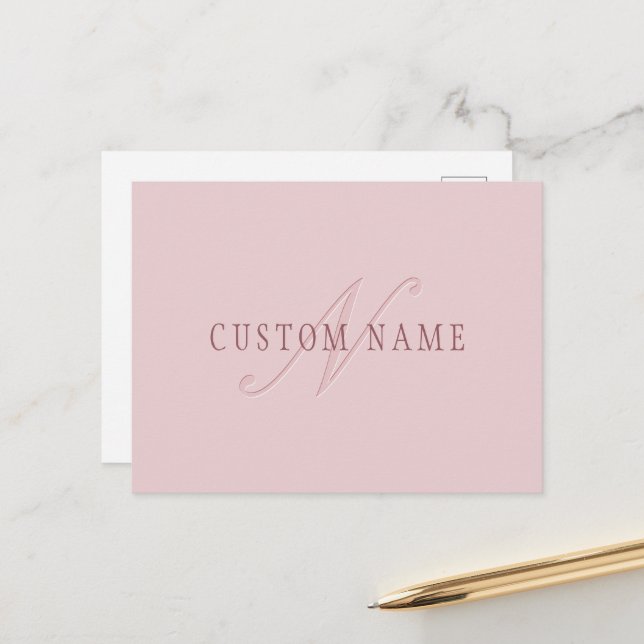 Elegant Looking Monogram | Rose Gold Postcard (Front/Back In Situ)