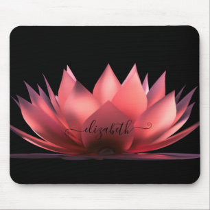 Elegant Lotus Black Personalised Mouse Pad