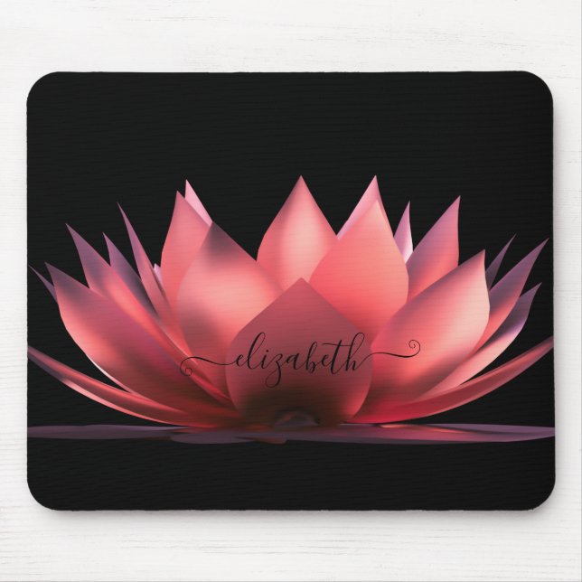 Elegant Lotus Black Personalised Mouse Pad (Front)