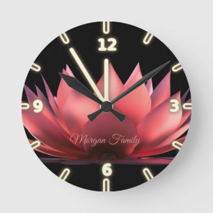 Elegant Lotus Black Round Clock