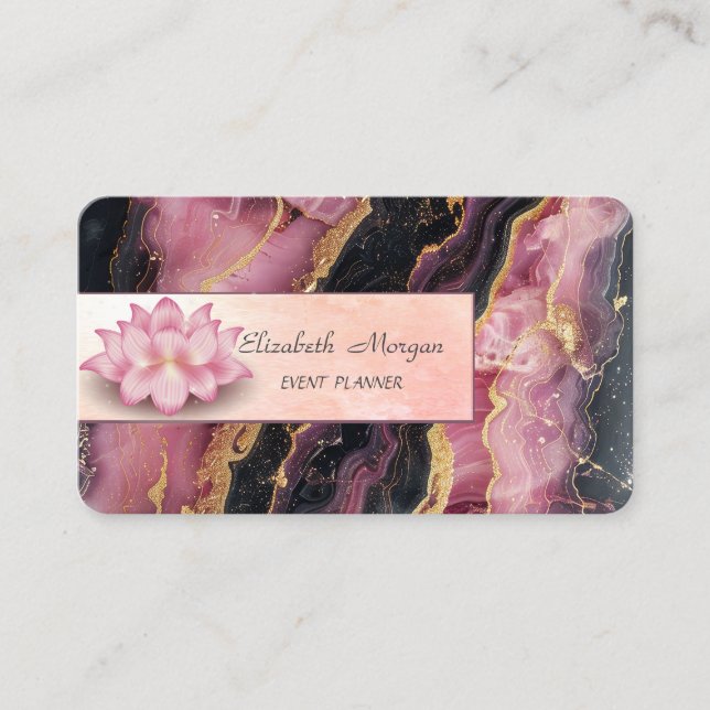 Elegant Lotus Burgundy Marble Business Card (Front)