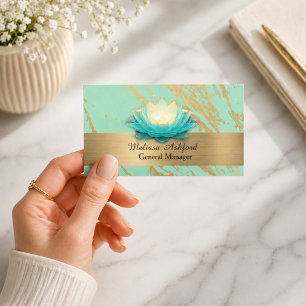 Elegant Lotus Business Card Turquoise & Gold