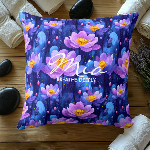 Elegant Lotus Floral Pattern in Blue and Violet Cushion