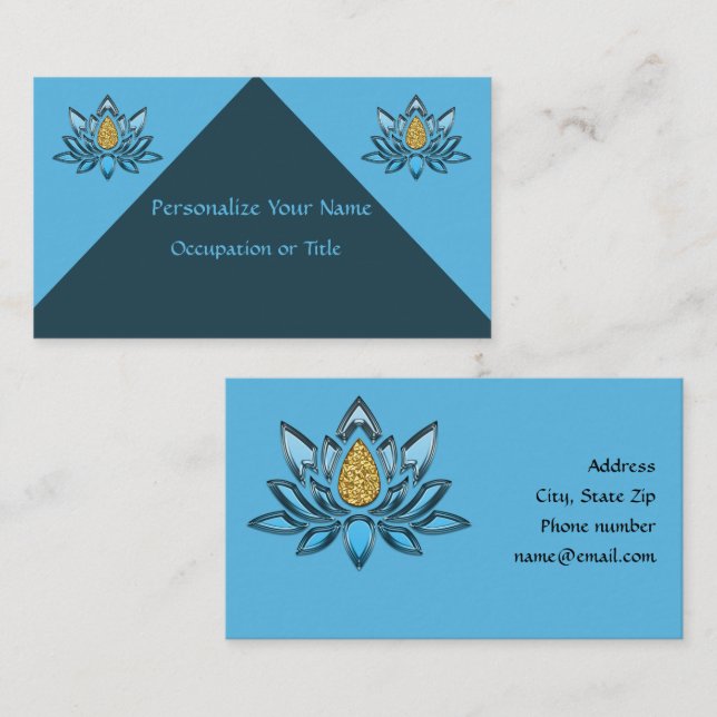 Elegant Lotus Flower Blue Silver Gold Zen Yoga Business Card (Front/Back)
