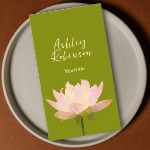 Elegant lotus flower boho avocado green QR code Business Card