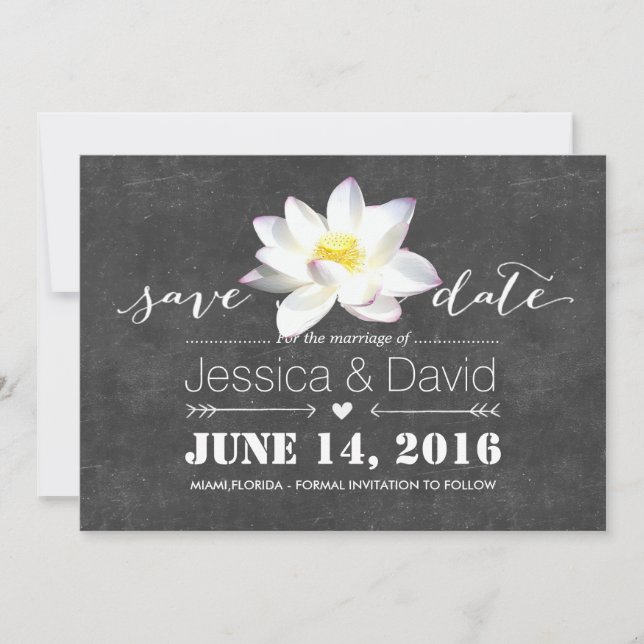 Elegant Lotus Flower Chalkboard Save the Date (Front)