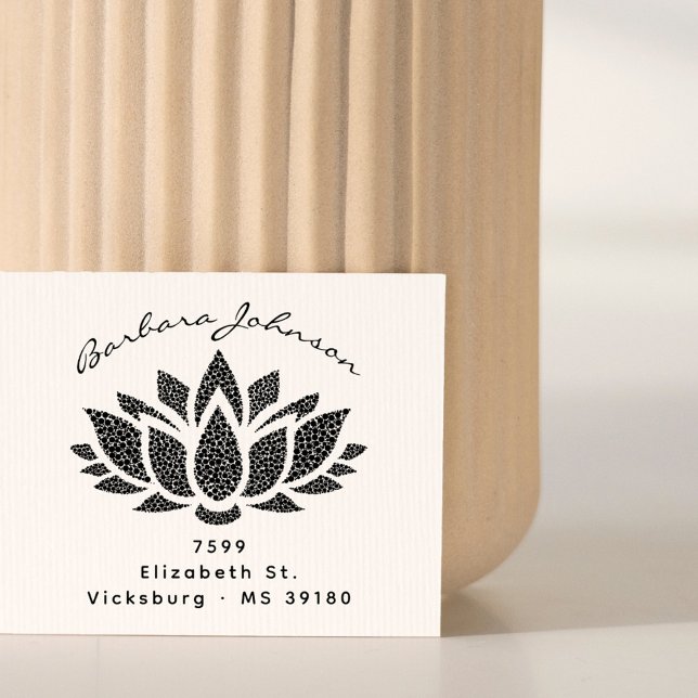 Elegant Lotus Flower Custom Name Return Address  Rubber Stamp (Creator Uploaded)