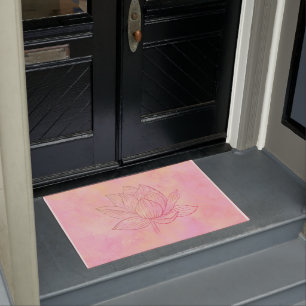 Elegant Lotus Flower Illustration Light Pink Art Doormat