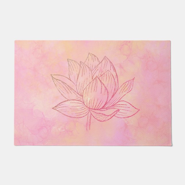Elegant Lotus Flower Illustration Light Pink Art   Doormat (Front)