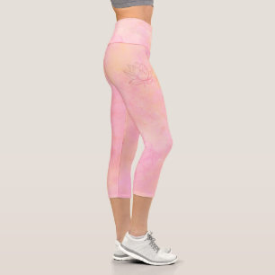 Elegant Lotus Flower Illustration Light Pink Capri Leggings