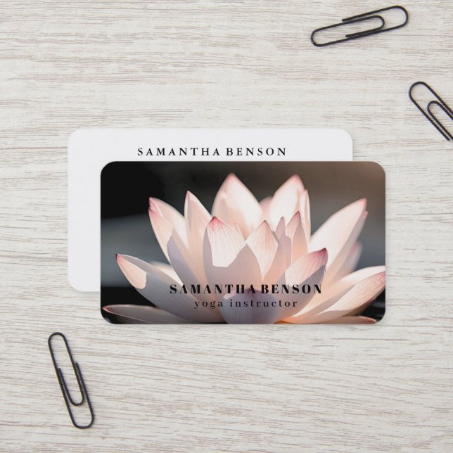 Elegant Lotus Flower Logo Yoga Business Card (Front/Back In Situ)