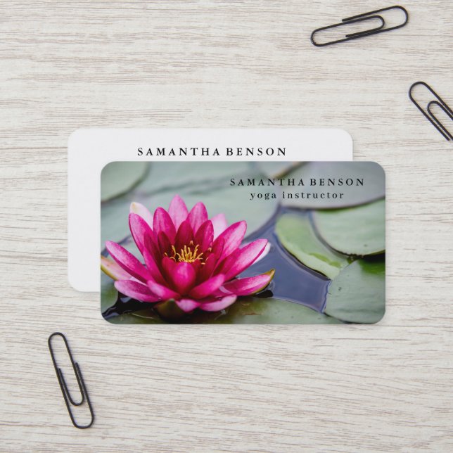 Elegant Lotus Flower Logo Yoga Business Card (Front/Back In Situ)