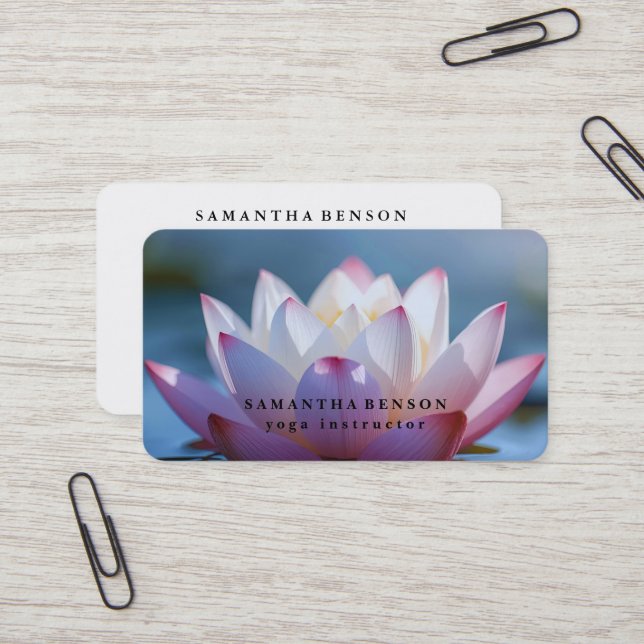Elegant Lotus Flower Logo Yoga Business Card (Front/Back In Situ)