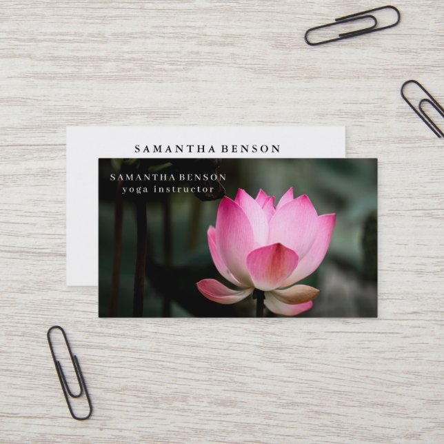 Elegant Lotus Flower Logo Yoga Business Card (Front/Back In Situ)