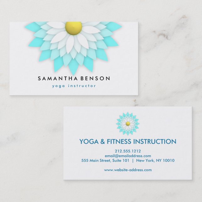 Elegant  Lotus Flower Logo Yoga Instructor Business Card (Front/Back)
