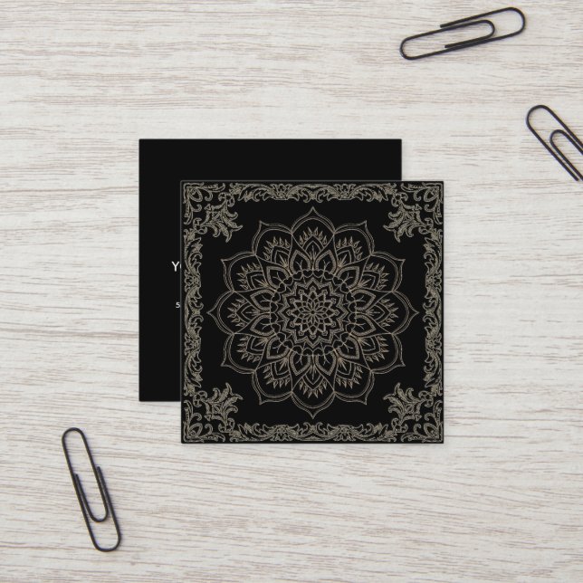 Elegant Lotus Flower Logo Yoga Square Business Card (Front/Back In Situ)