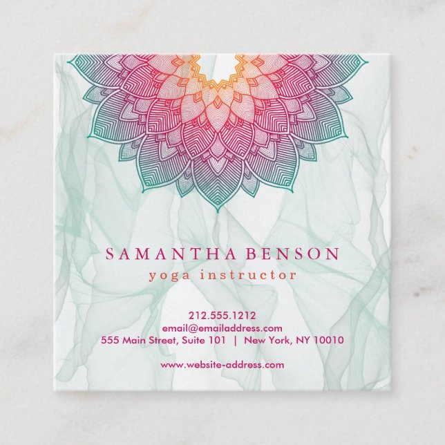 Elegant Lotus Flower Logo Yoga Square Business Card (Front)