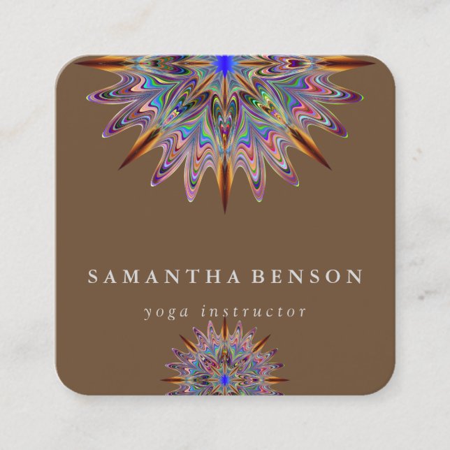 Elegant Lotus Flower Logo Yoga Square Business Card (Front)