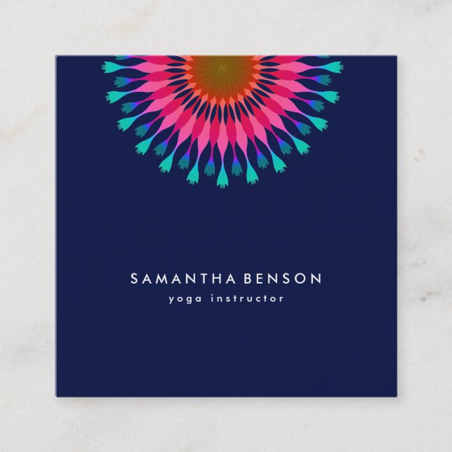 Elegant  Lotus Flower Logo Yoga Square Business Card (Front)