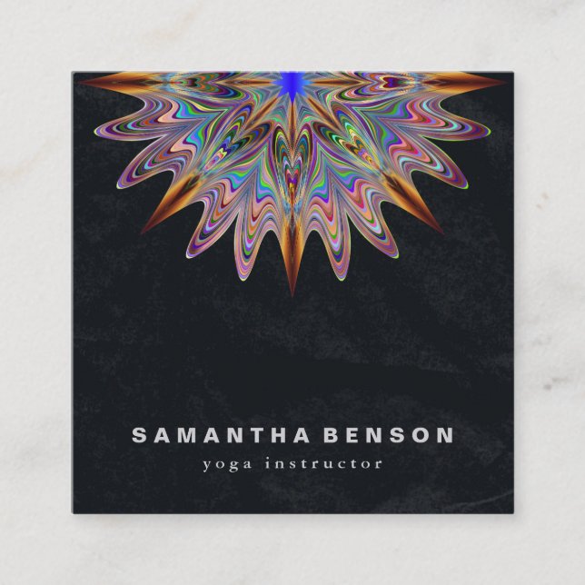 Elegant Lotus Flower Logo Yoga Square Business Card (Front)