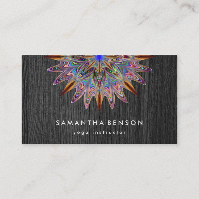 Elegant Lotus Flower Logo Yoga Wooden Background Business Card (Front)