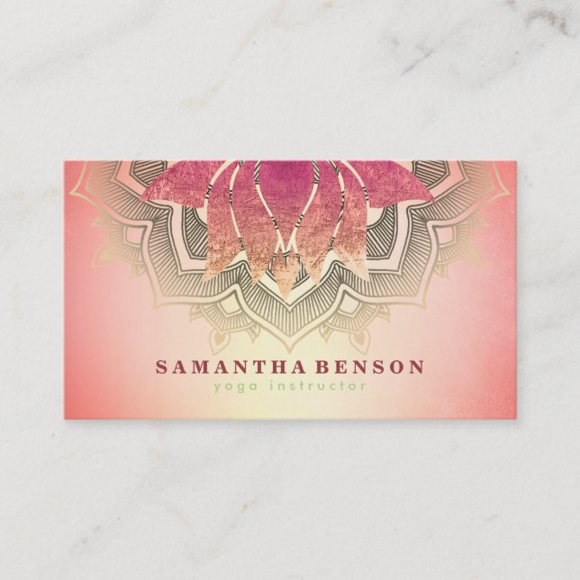 Elegant Lotus Flower Mandala Logo Yoga Instructor Business Card (Front)