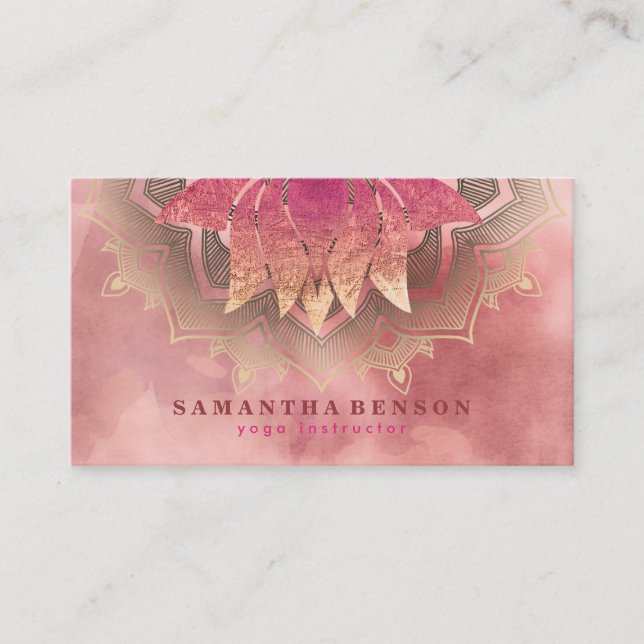 Elegant Lotus Flower Mandala Logo Yoga Instructor  Business Card (Front)