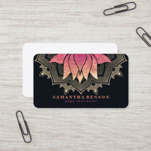 Elegant Lotus Flower Mandala Logo Yoga Instructor Business Card