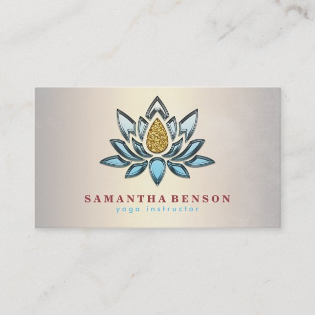 Elegant Lotus Flower Mandala Logo Yoga Instructor Business Card (Front)