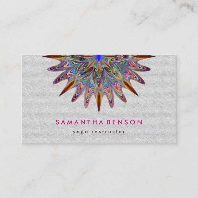 Elegant Lotus Flower Mandala Logo Yoga Instructor Business Card (Front)