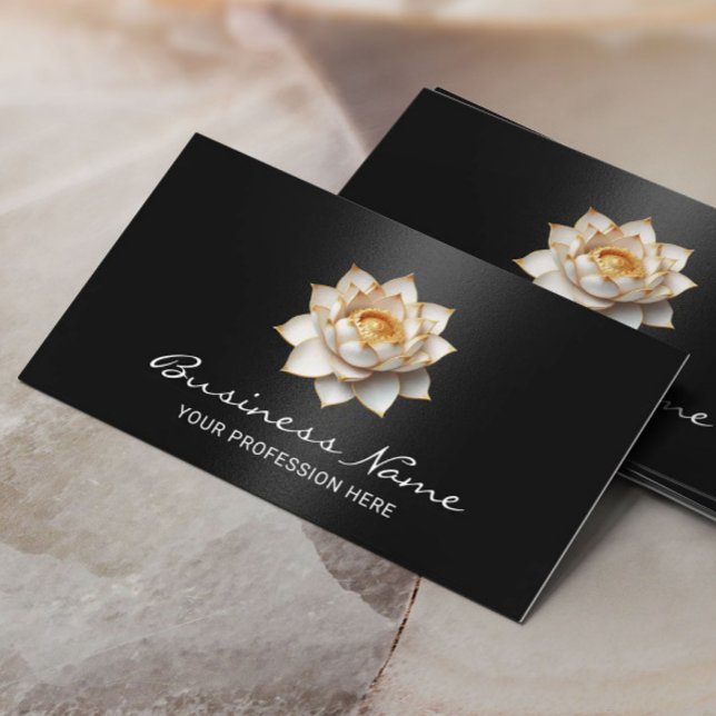 Elegant Lotus Flower Modern Black Salon & SPA Business Card (Creator Uploaded)