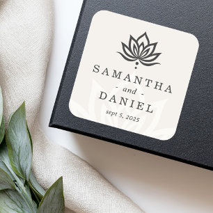 Elegant lotus flower monogram light neutral ivory square sticker