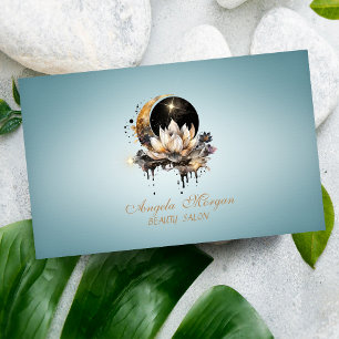 Elegant Lotus Flower Moon Blue Business Card