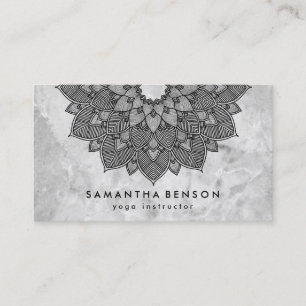 Elegant Lotus Flower White Marble Yoga Instructor Business Card