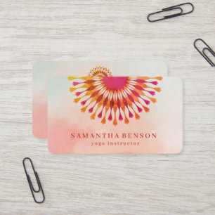 Elegant Lotus Flower White Marble Yoga Instructor Business Card