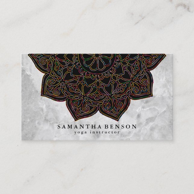 Elegant  Lotus Flower White Marble Yoga Instructor Business Card (Front)