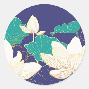 Elegant lotus flowers classic round sticker