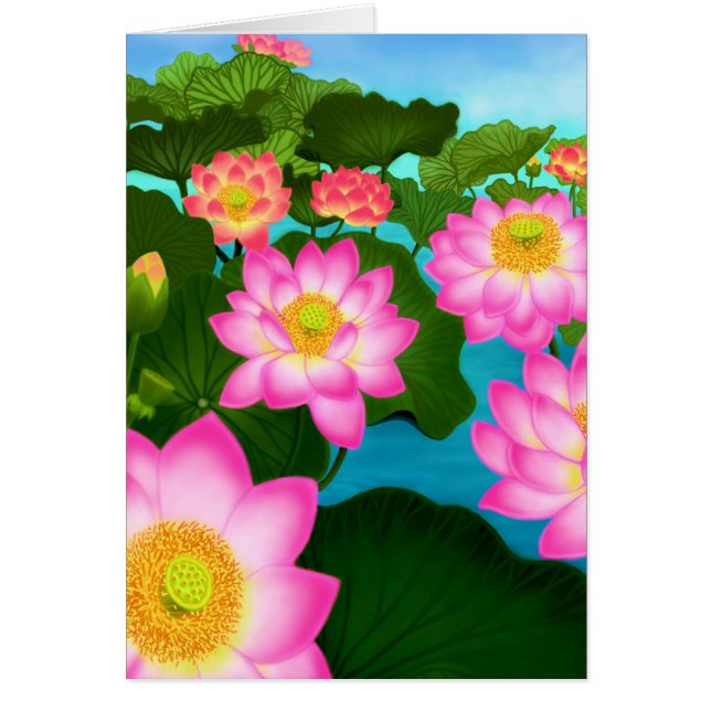 Elegant Lotus Flowers Customisable Card (Front)
