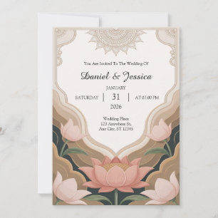 Elegant Lotus Frame with Serene Buddhist Aesthetic Invitation