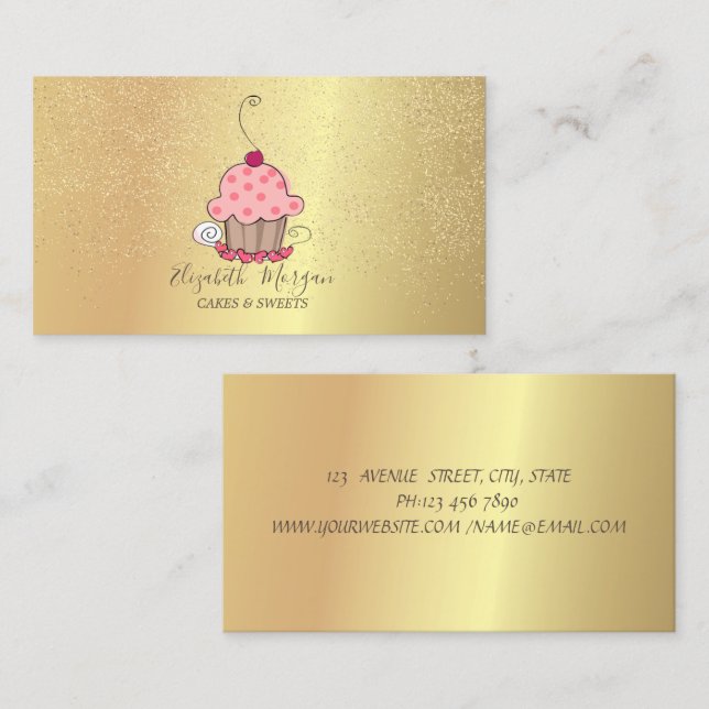 Elegant Lotus Gold Confetti Cupcake Business Card (Front/Back)