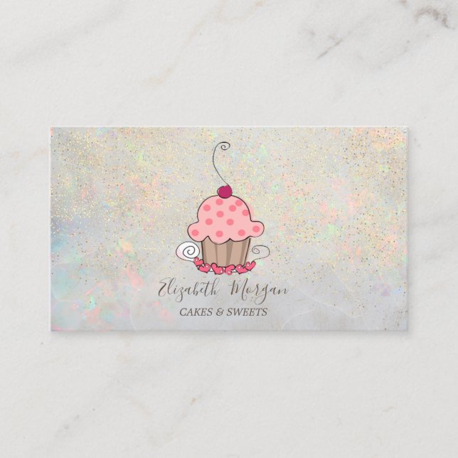Elegant Lotus Gold Confetti Cupcake Opal Business Card (Front)