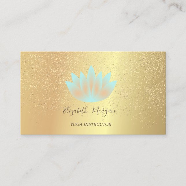 Elegant Lotus Gold Confetti Yoga Instructor Business Card (Front)