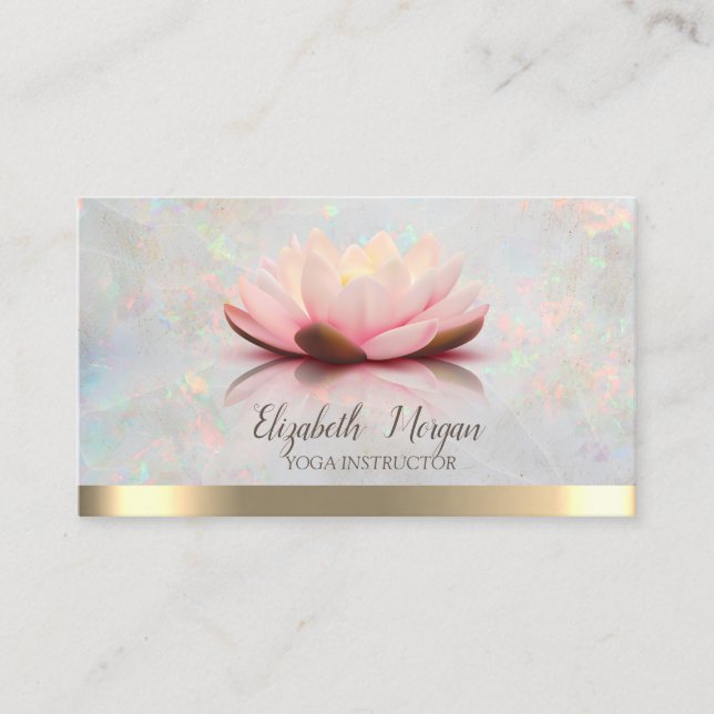 Elegant Lotus Gold Stripe Yoga Opal Business Card (Front)