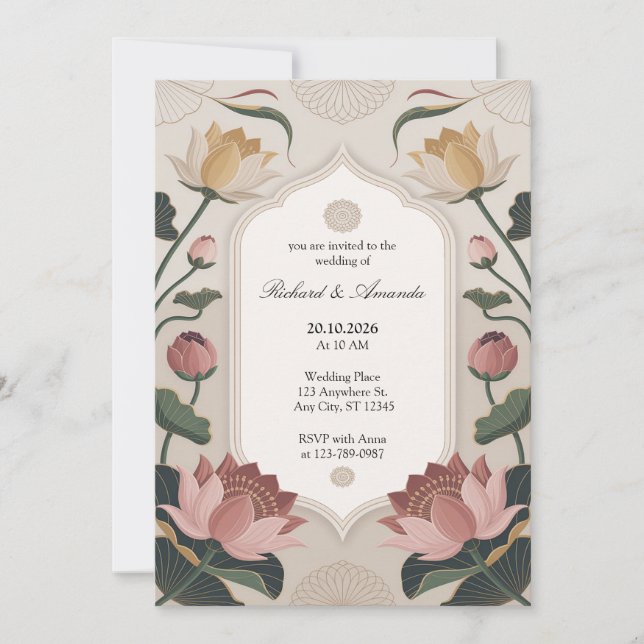 Elegant Lotus Harmony Invitation (Front)