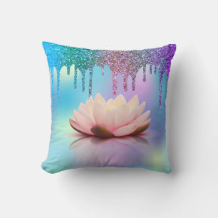 Elegant Lotus Holographic Glitter Drips Cushion