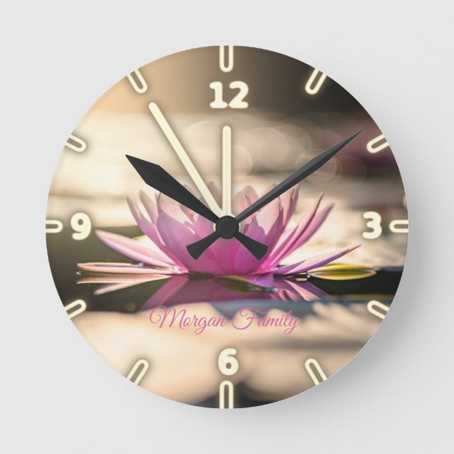 Elegant Lotus Lake Personalised Round Clock (Front)
