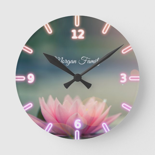 Elegant Lotus Landscape Round Clock (Front)