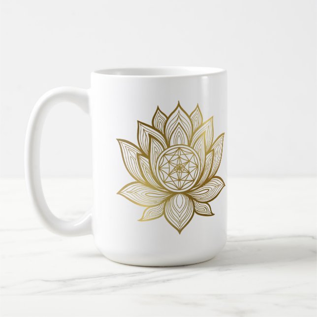 Elegant Lotus Mandala - Gold Line Art Spiritual Coffee Mug (Left)