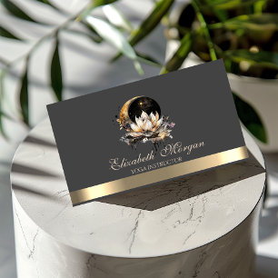 Elegant Lotus Moon Sun Gold Yoga Instructor Business Card