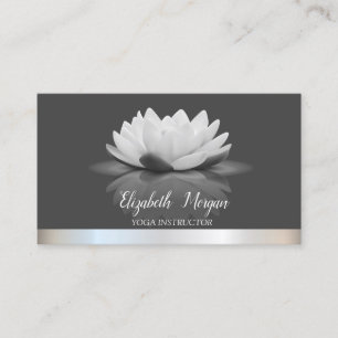 Elegant Lotus Silver Stripe Yoga Instructor  Business Card